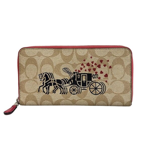 Auth COACH Signature 91571 Khaki Pink PVC - Long Wallet - Picture 6 of 10